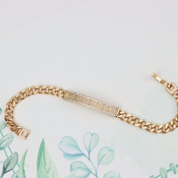 "Elegant Rose Gold Bracelet with Greek Key and CZ Detailing, XPBL0840 - Picture 3 of 12